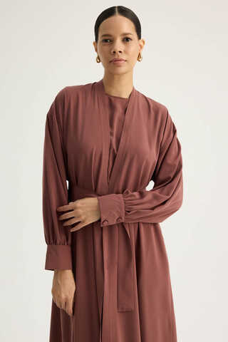 Arka Parçalı Abaya Takım Kiremit - 9