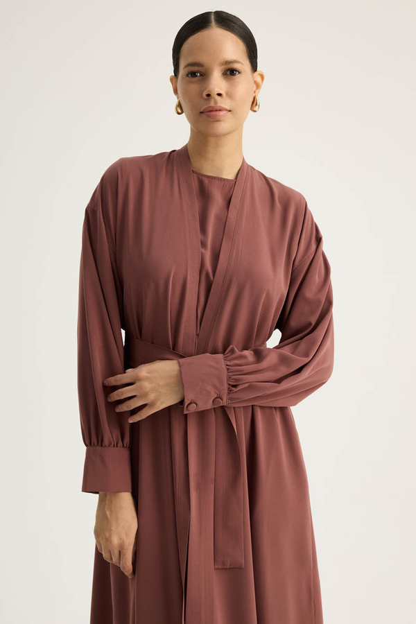 Arka Parçalı Abaya Takım Kiremit - 9