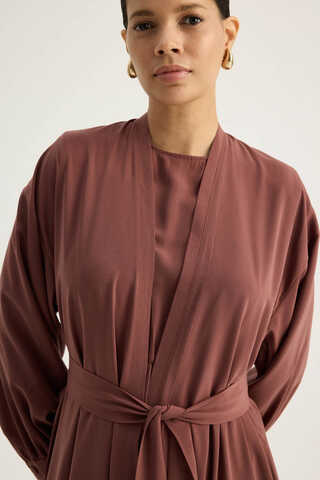 Arka Parçalı Abaya Takım Kiremit - 5