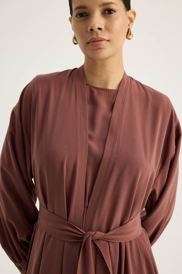 Arka Parçalı Abaya Takım Kiremit - 5