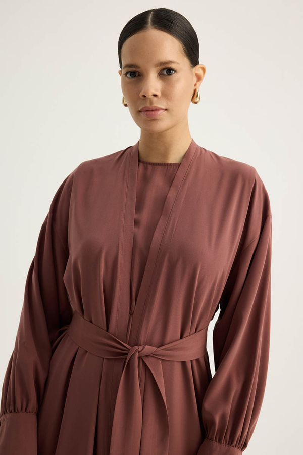 Arka Parçalı Abaya Takım Kiremit - 3