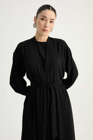 Arka Parçalı Abaya Takım Siyah - 1