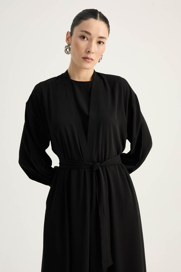 Arka Parçalı Abaya Takım Siyah - 1