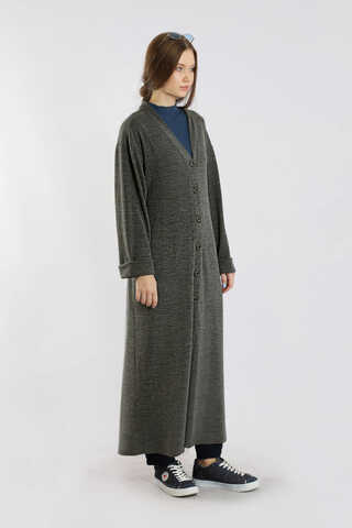 Arkadan Kuşaklı Triko Hırka Gri - 5