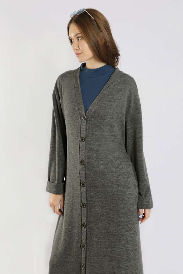 Arkadan Kuşaklı Triko Hırka Gri - 2