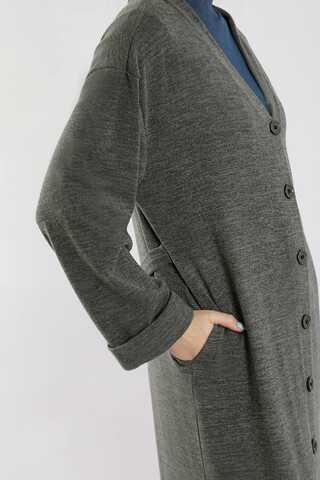 Arkadan Kuşaklı Triko Hırka Gri - 4