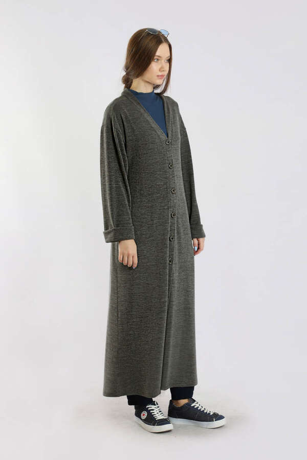 Arkadan Kuşaklı Triko Hırka Gri - 5