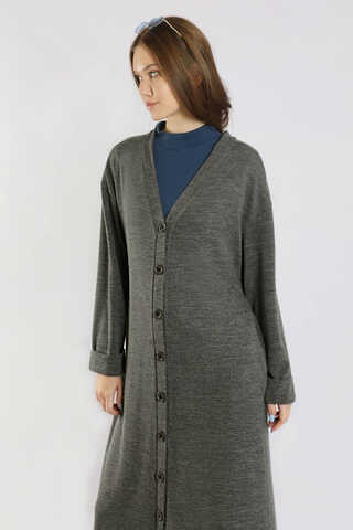 Arkadan Kuşaklı Triko Hırka Gri - 2