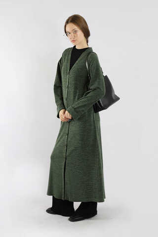 Arkadan Kuşaklı Triko Hırka Haki - 3