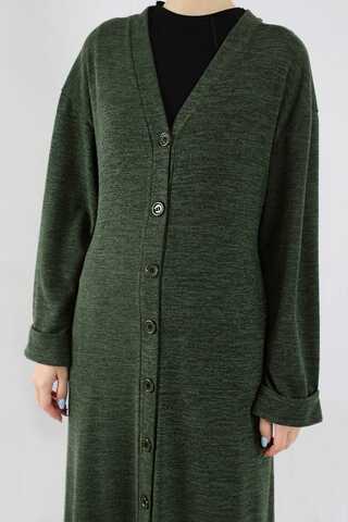 Arkadan Kuşaklı Triko Hırka Haki - 4