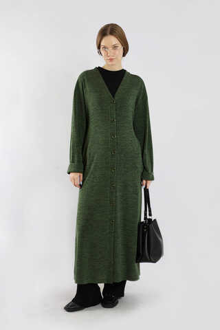 Arkadan Kuşaklı Triko Hırka Haki - 1