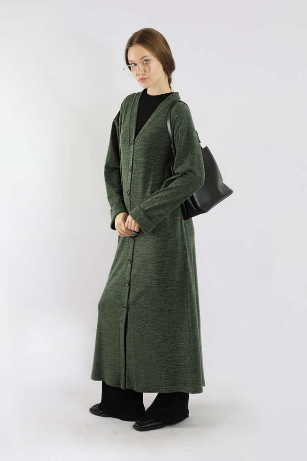 Arkadan Kuşaklı Triko Hırka Haki - 3