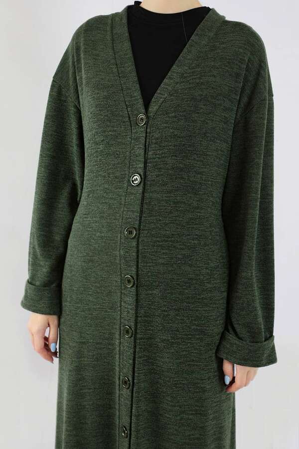 Arkadan Kuşaklı Triko Hırka Haki - 4