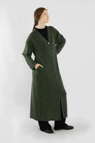 Arkadan Kuşaklı Triko Hırka Haki - 5