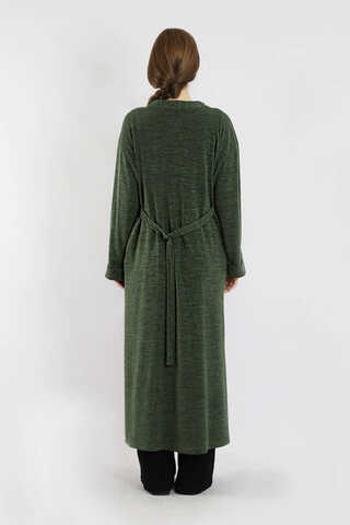 Arkadan Kuşaklı Triko Hırka Haki - 6