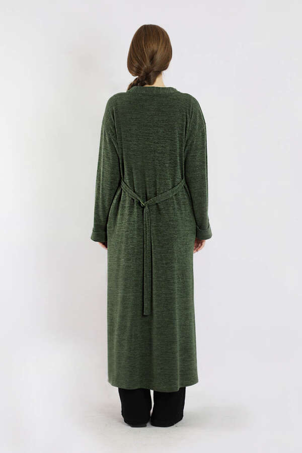 Arkadan Kuşaklı Triko Hırka Haki - 6