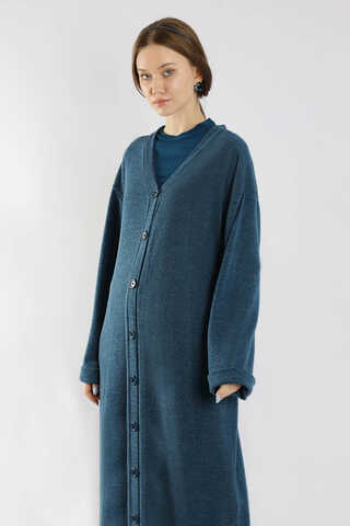 Arkadan Kuşaklı Triko Hırka İndigo - 2