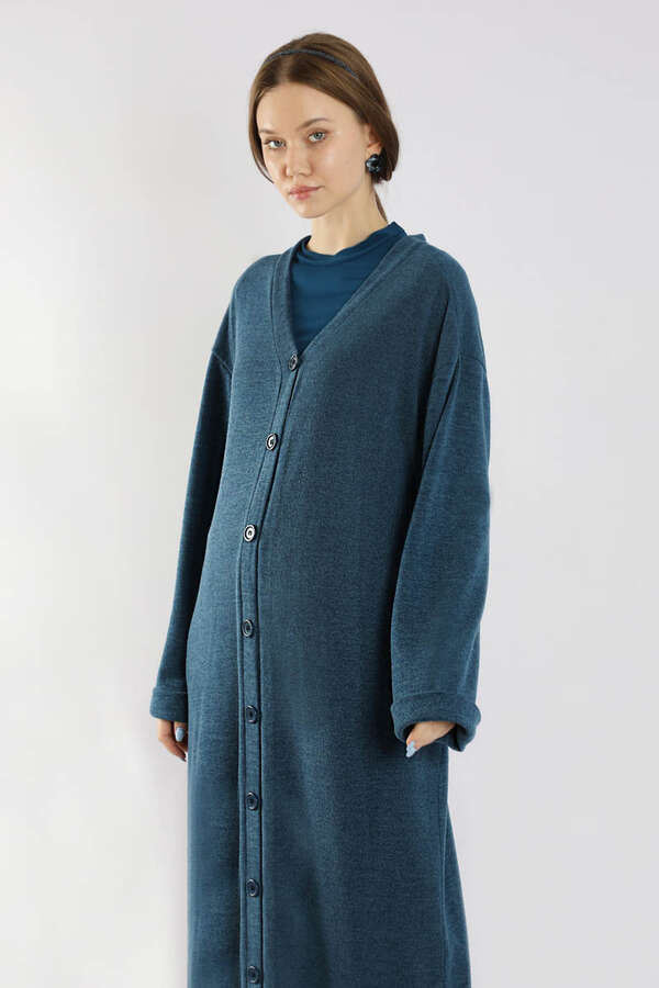 Arkadan Kuşaklı Triko Hırka İndigo - 2