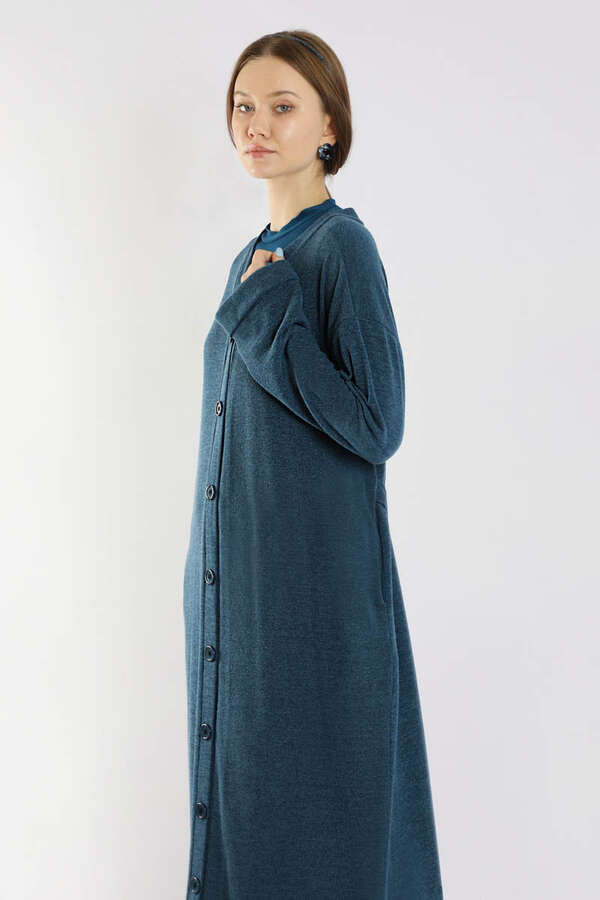 Arkadan Kuşaklı Triko Hırka İndigo - 4