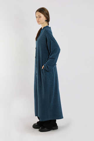 Arkadan Kuşaklı Triko Hırka İndigo - 5