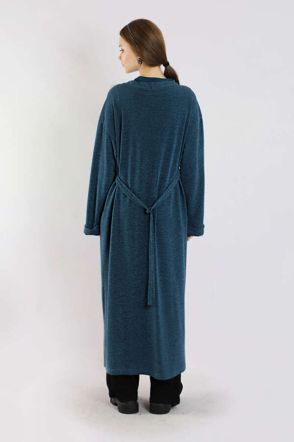 Arkadan Kuşaklı Triko Hırka İndigo - 6