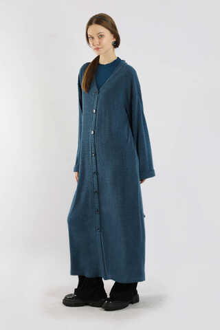 Arkadan Kuşaklı Triko Hırka İndigo - 3