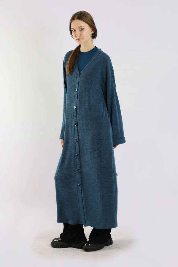 Arkadan Kuşaklı Triko Hırka İndigo - 3