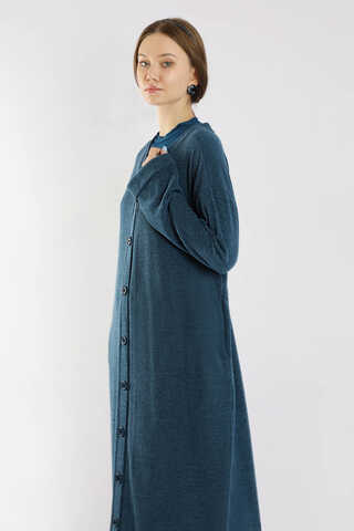 Arkadan Kuşaklı Triko Hırka İndigo - 4