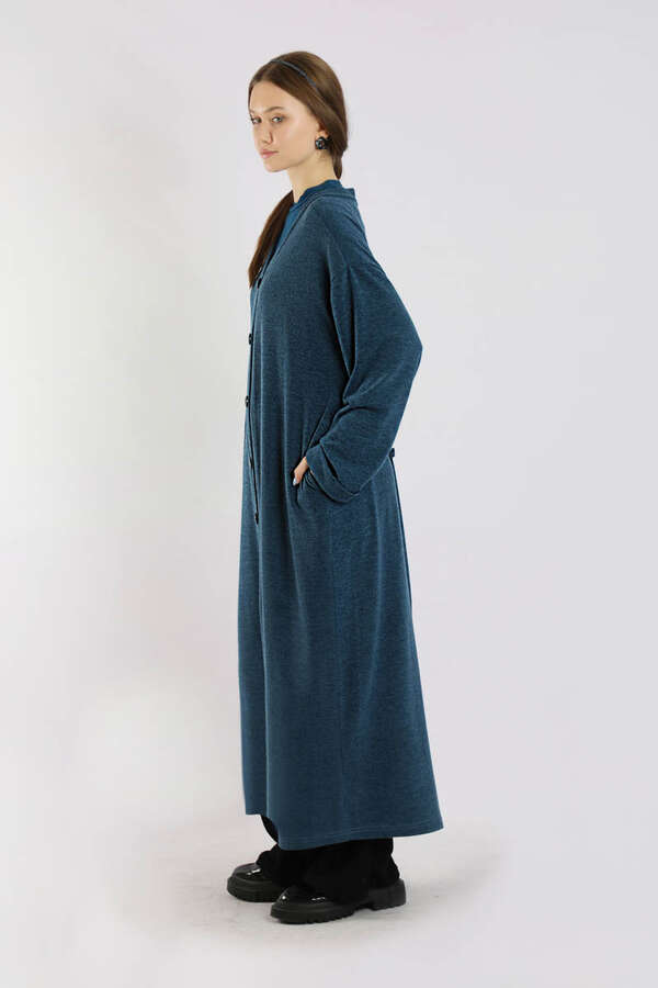 Arkadan Kuşaklı Triko Hırka İndigo - 5