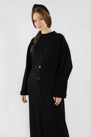 Arkadan Kuşaklı Triko Hırka Siyah - 2