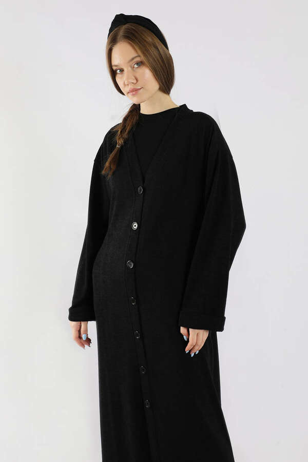 Arkadan Kuşaklı Triko Hırka Siyah - 2