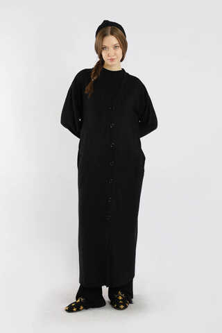 Arkadan Kuşaklı Triko Hırka Siyah - 3