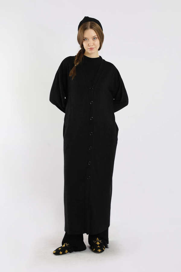 Arkadan Kuşaklı Triko Hırka Siyah - 3