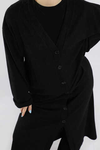 Arkadan Kuşaklı Triko Hırka Siyah - 4