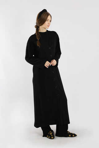 Arkadan Kuşaklı Triko Hırka Siyah - 5