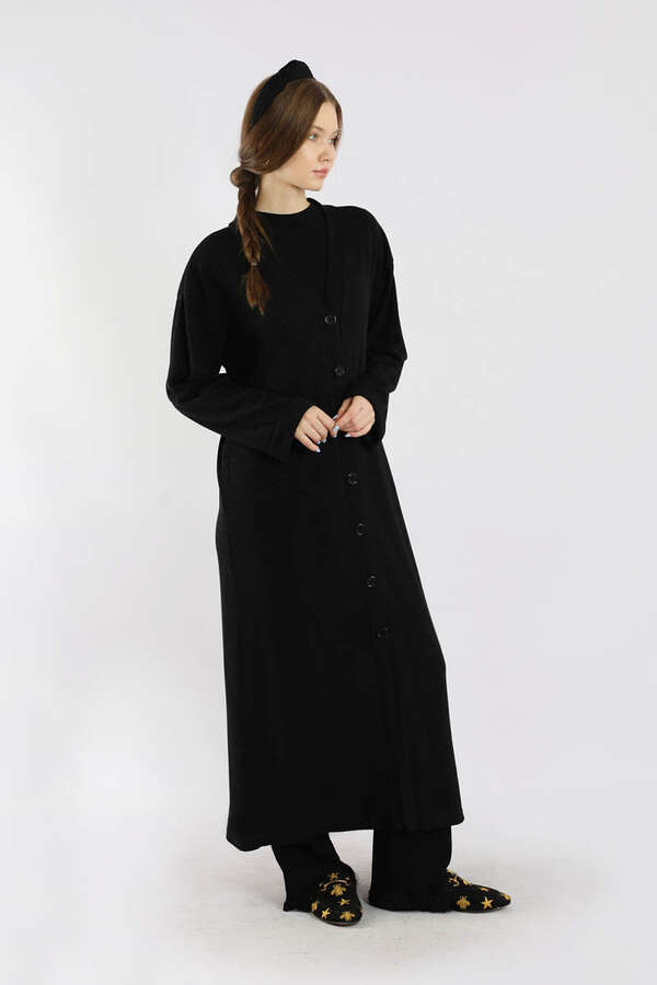 Arkadan Kuşaklı Triko Hırka Siyah - 5