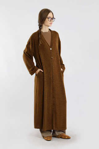 Arkadan Kuşaklı Triko Hırka Taba - 3