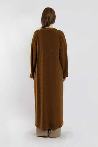 Arkadan Kuşaklı Triko Hırka Taba - 6