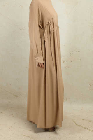 Asimetrik Büzgülü Elbise Bej - 4