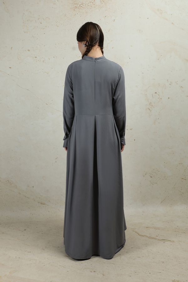 Asimetrik Büzgülü Elbise Gri - 7