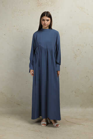 Asimetrik Büzgülü Elbise İndigo - 1
