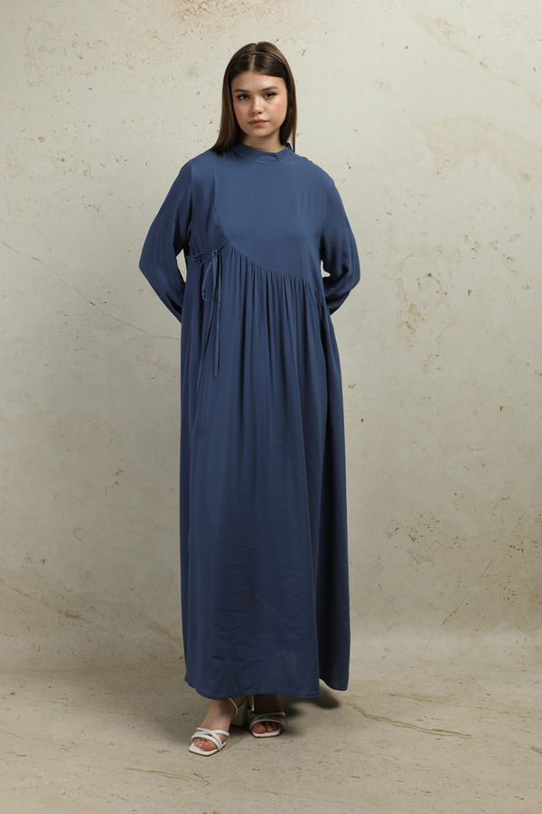 Asimetrik Büzgülü Elbise İndigo - 3