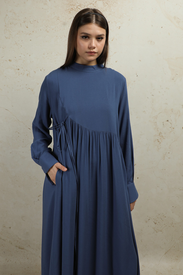 Asimetrik Büzgülü Elbise İndigo - 2