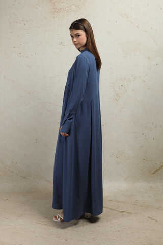 Asimetrik Büzgülü Elbise İndigo - 7