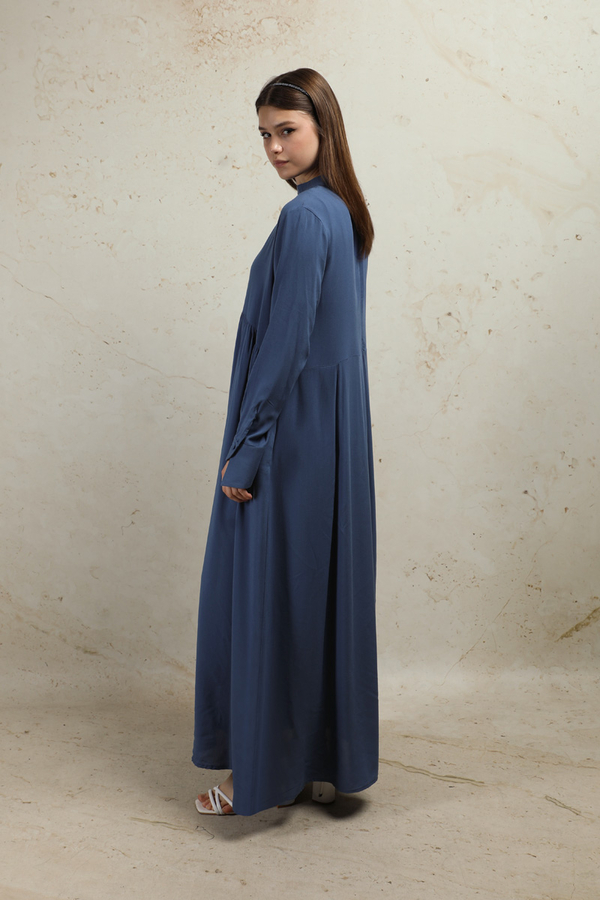 Asimetrik Büzgülü Elbise İndigo - 7