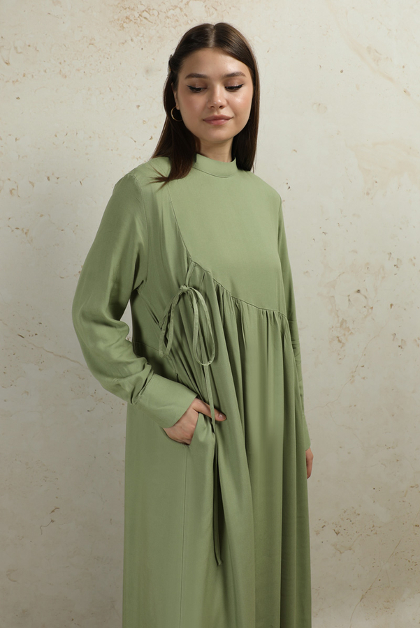 Asimetrik Büzgülü Elbise Mint - 1