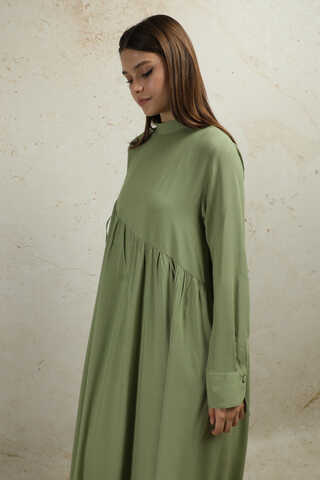 Asimetrik Büzgülü Elbise Mint - 3