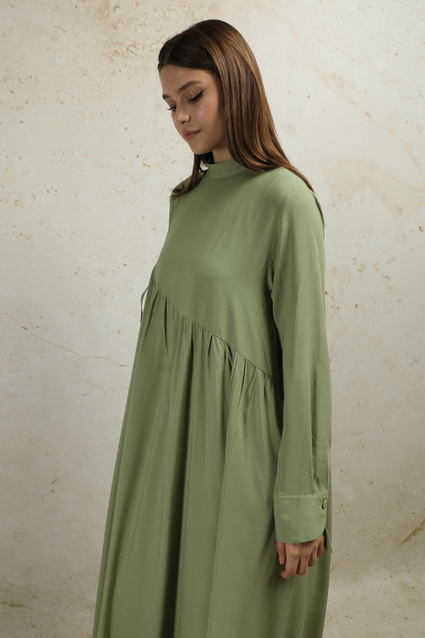 Asimetrik Büzgülü Elbise Mint - 3