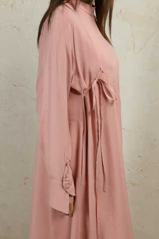 Asimetrik Büzgülü Elbise Pudra - 3