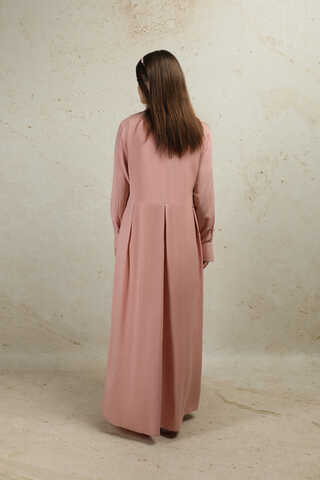 Asimetrik Büzgülü Elbise Pudra - 6